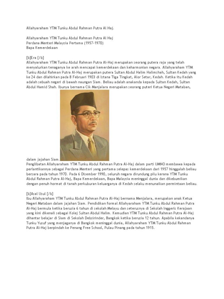 Allahyaraham Ytm Tunku Abdul Rahman Putra Al Haj Pdf