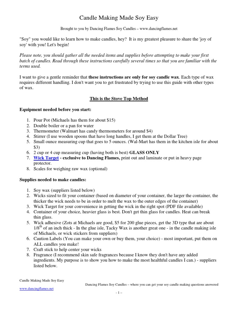 Soy Candle Making Instructions | PDF | Candle | Adhesive