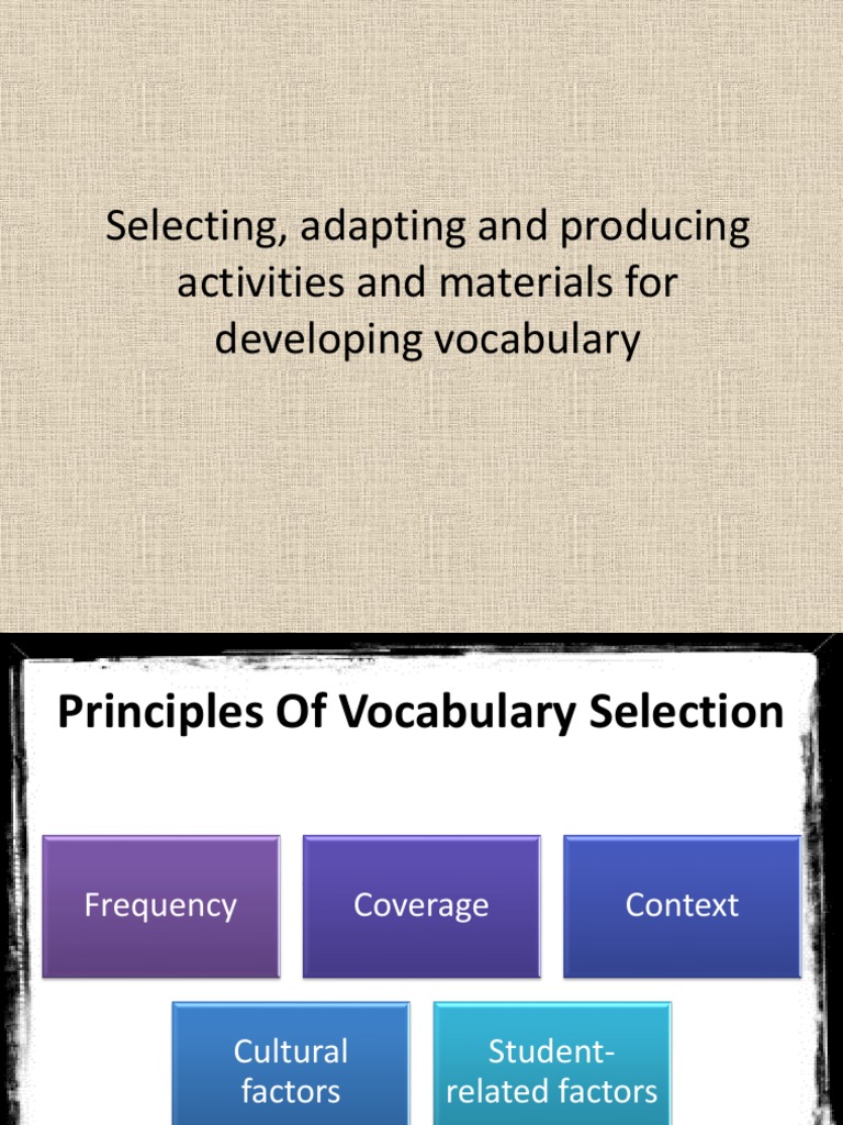 Selecting, Adapting and Producing Activities and Materials For Teaching Vocab PDF Vocabulary