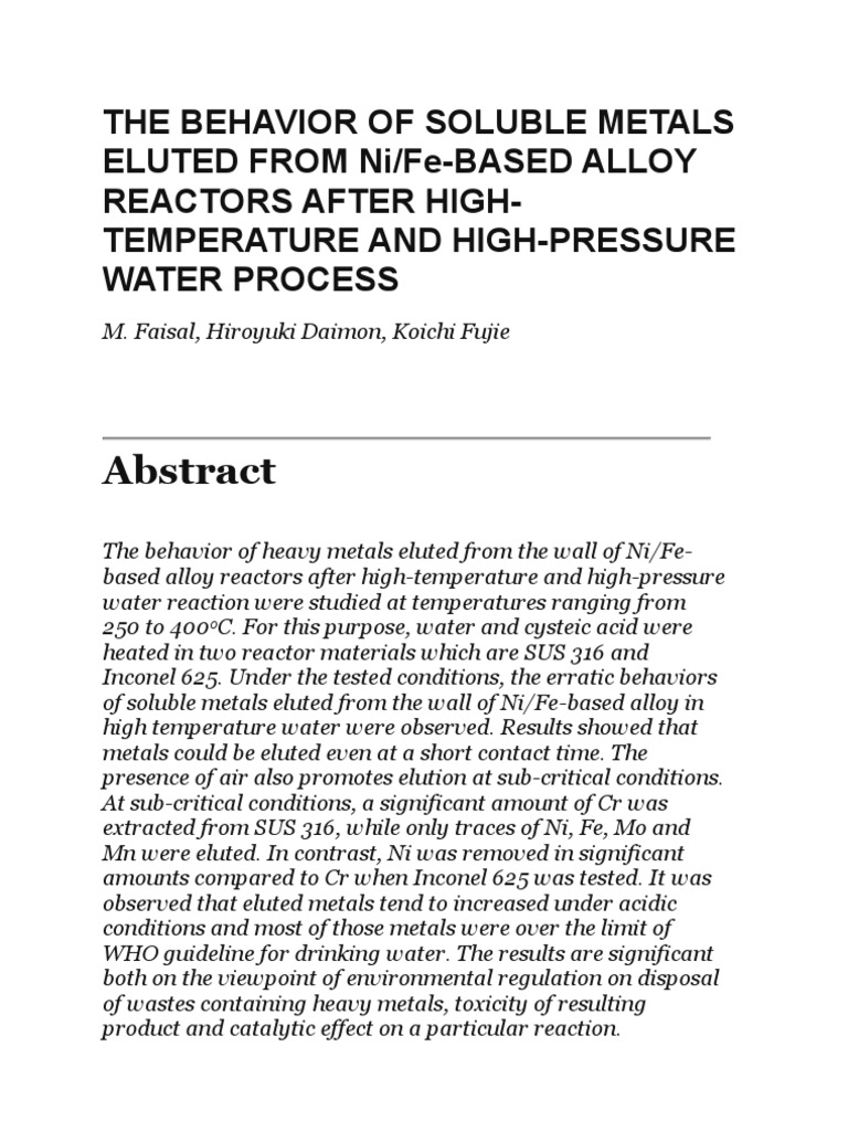 The Behavior of Soluble Metals Eluted From Ni | PDF | Nickel | Metals