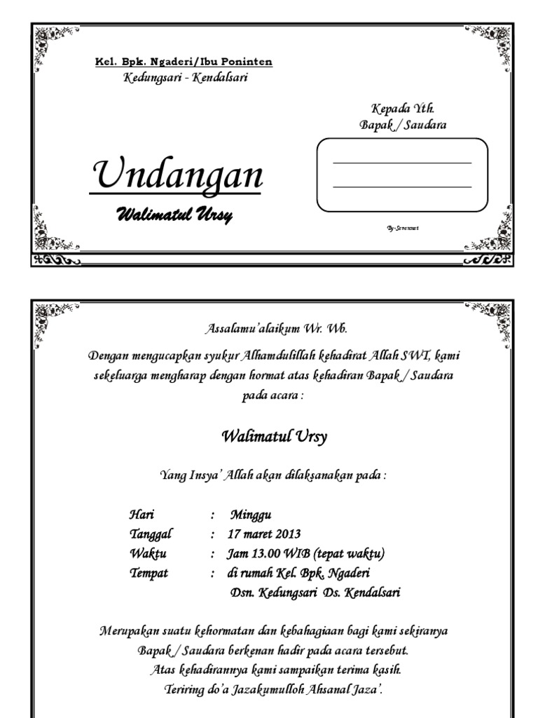 Contoh Undangan Tahlilan 40 Hari Meninggalnya