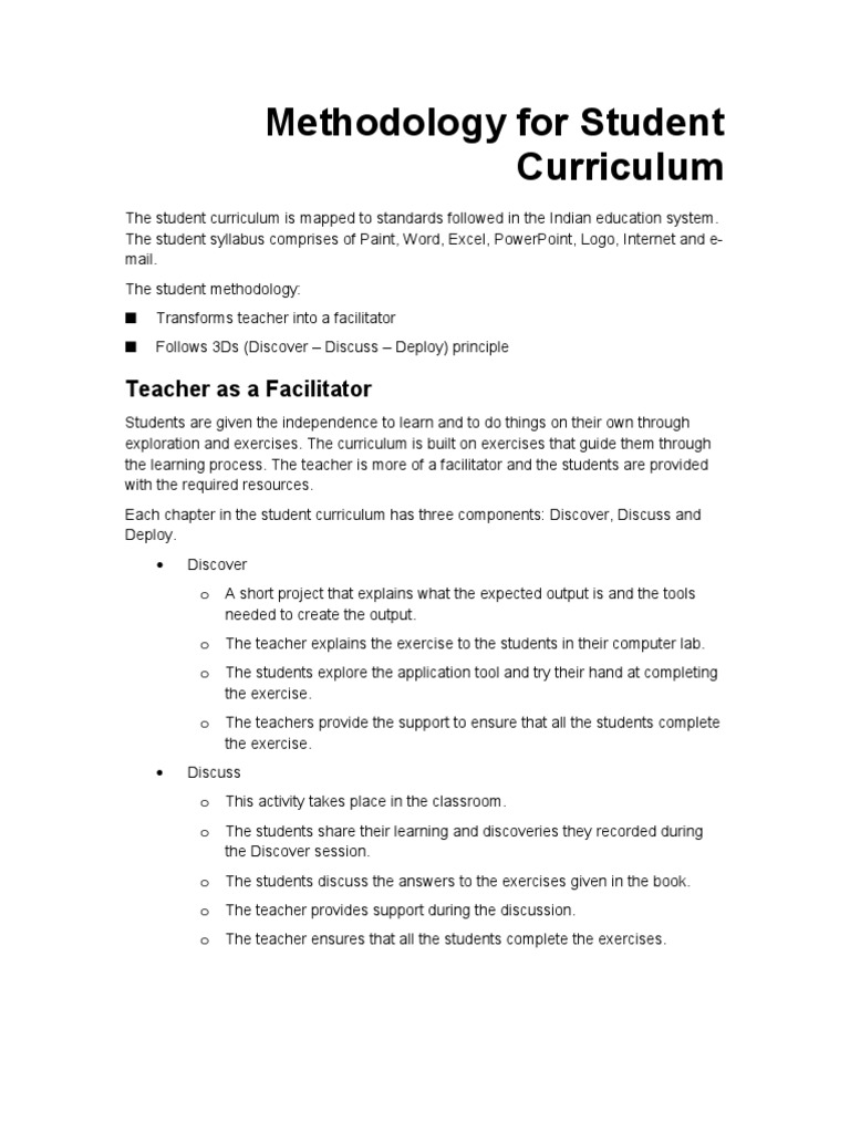 Student Curriculum Methodology: 3D Approach | PDF