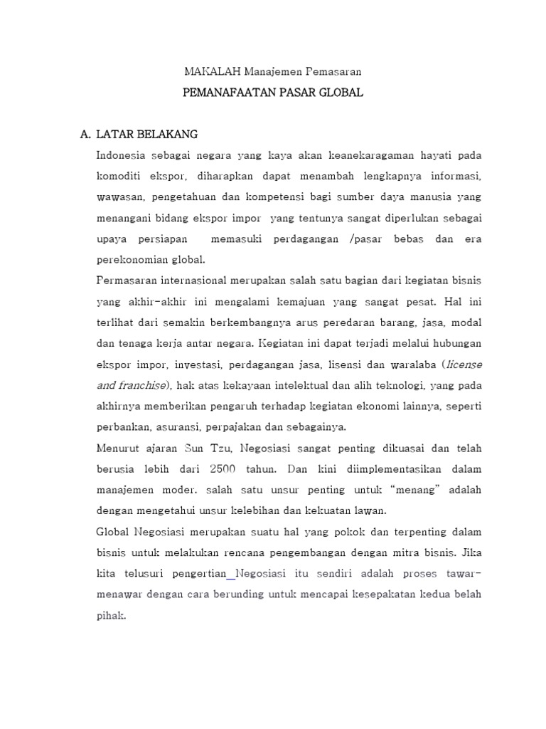 Makalah Pemasaran Global