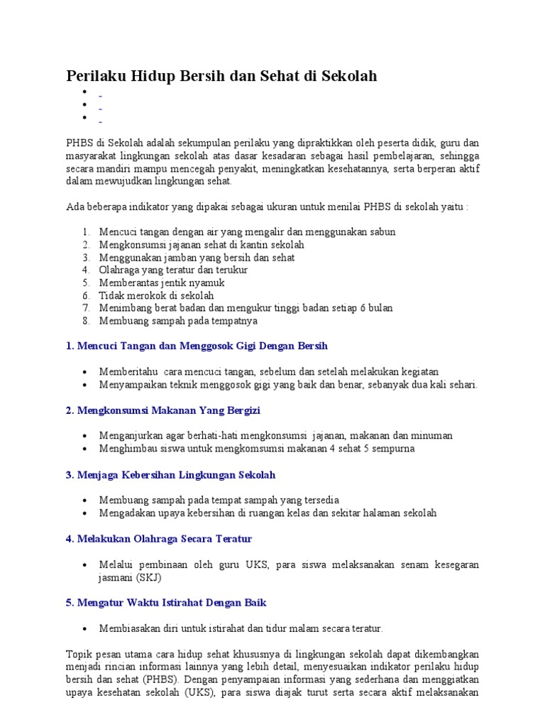 Perilaku Hidup Bersih Dan Sehat Di Sekolah
