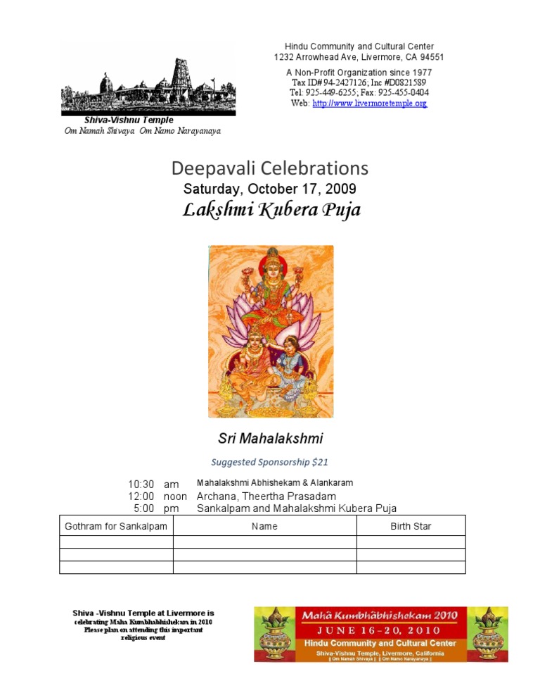 Lakshmi Kubera Puja | PDF | Hindu Tantra | Religious Faiths