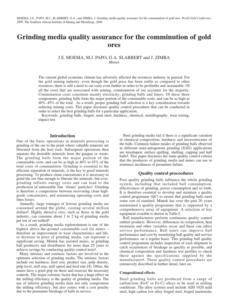 Grinding Media Composition and Quality PDF Heat Treating Steel