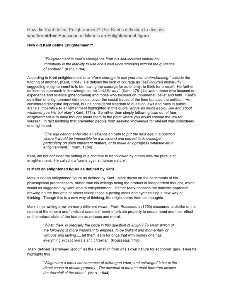 1 How Did Kant Define Enlightenment Use Kant's Definition To Discuss