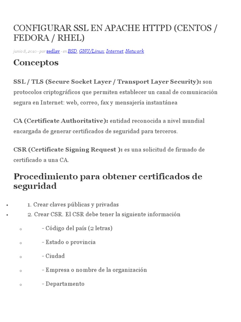 Configurar SSL en Apache HTTPD (Centos Fedora Rhel) | PDF | Transport ...