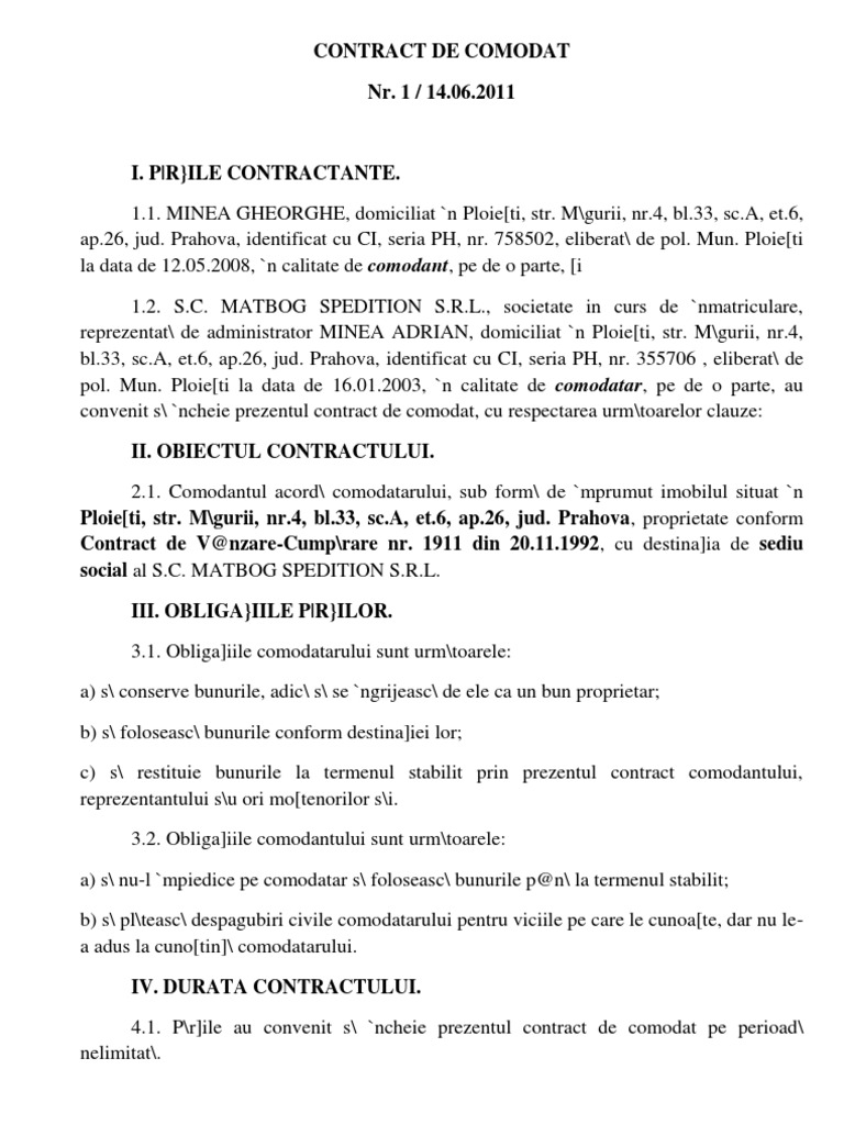 Contract de Comodat | PDF