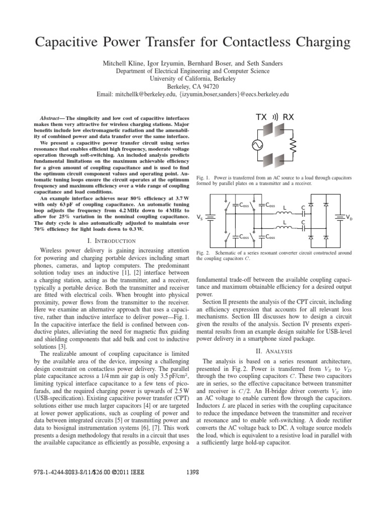 Capacitive Power Transfer For Contactless Charging | PDF | Capacitor ...