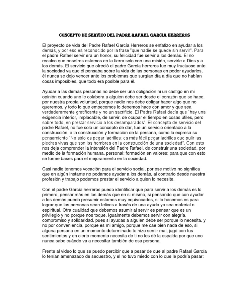 Servicio y legado del Padre Rafael García | PDF | Seguridad y salud ...