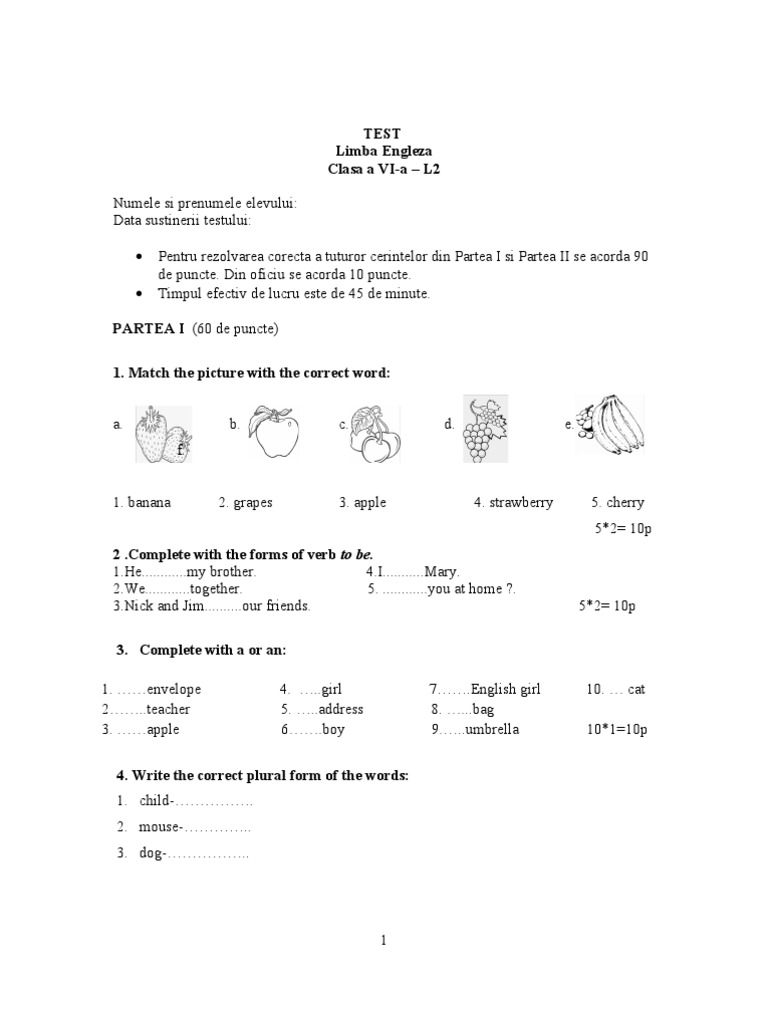 English Test for 6th Grade Students | PDF | Language Arts & Discipline ...