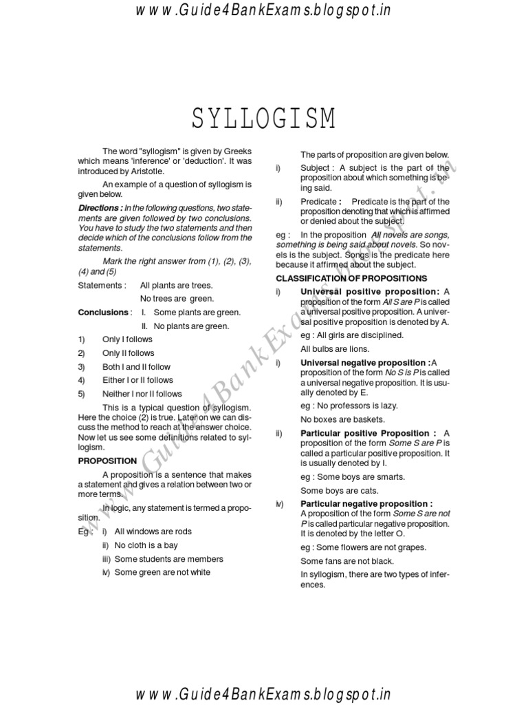 Syllogism Shortcuts For Banking | PDF | Proposition | Inference