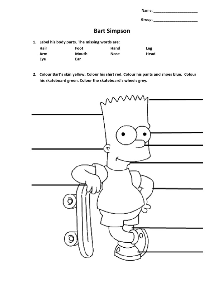 Label Bart Simpson's Body Parts Worksheet | PDF | Wellness