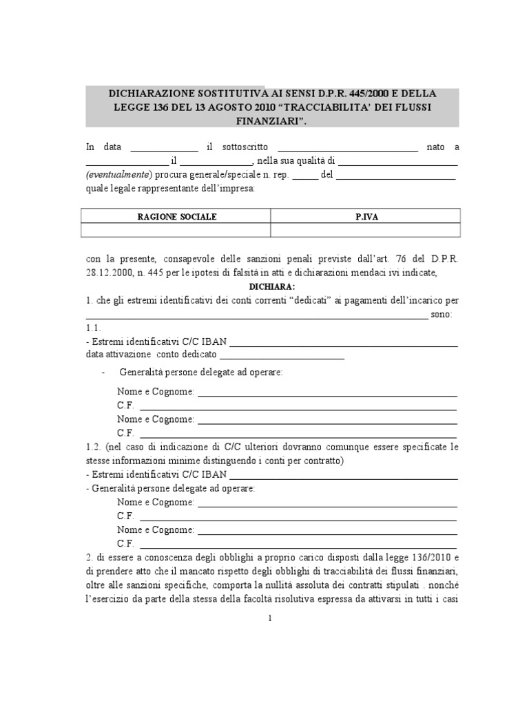 Dichiarazione Legge 136 - 77 - 382 | PDF