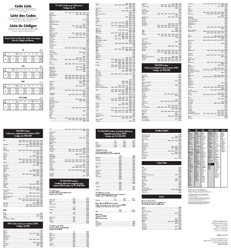 Rca Control Remoto Remote Codes Codigos Pdf Pdf Videocassette Recorder Video