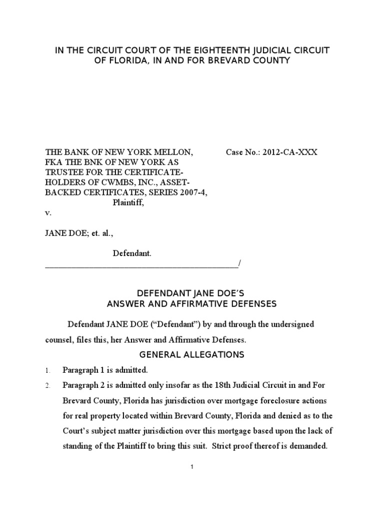 Sample Affirmative Defenses and counterclaim Collection Agency