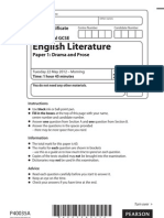 IGCSE Edexcel English Literature - Question Paper 1 - Tuesday 22nd May 2012