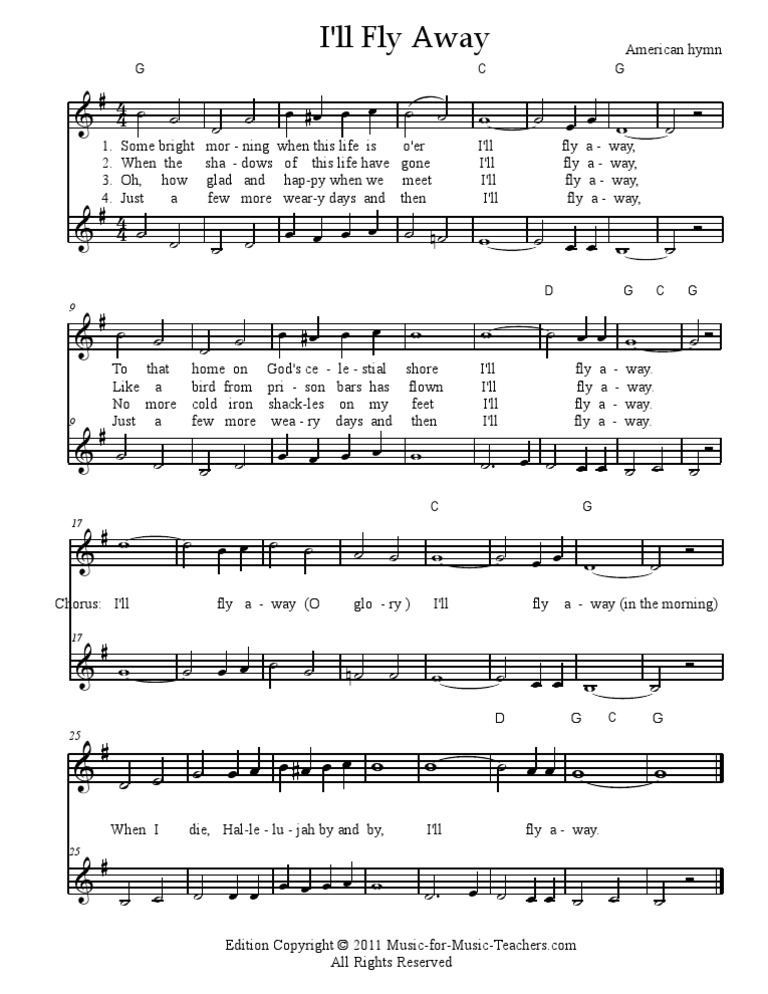 I'll Fly Away Sheet Music (With Harmony) | PDF | American Songs | Christian  Songs