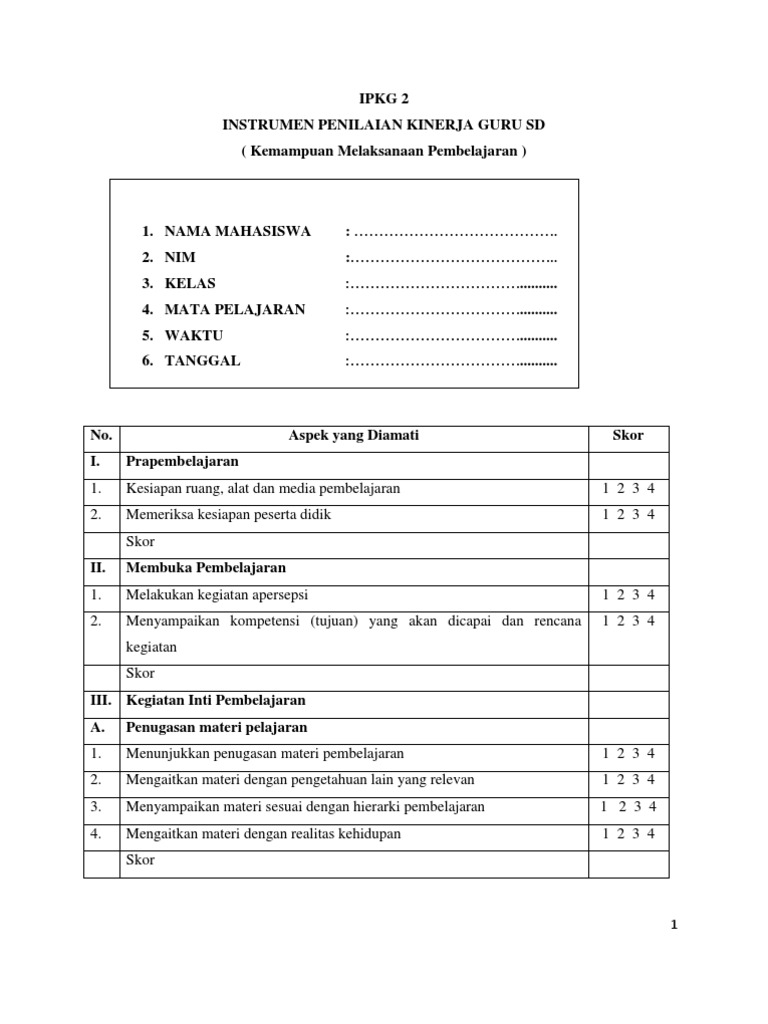 Penilaian Kinerja Guru SD 2025 | PDF
