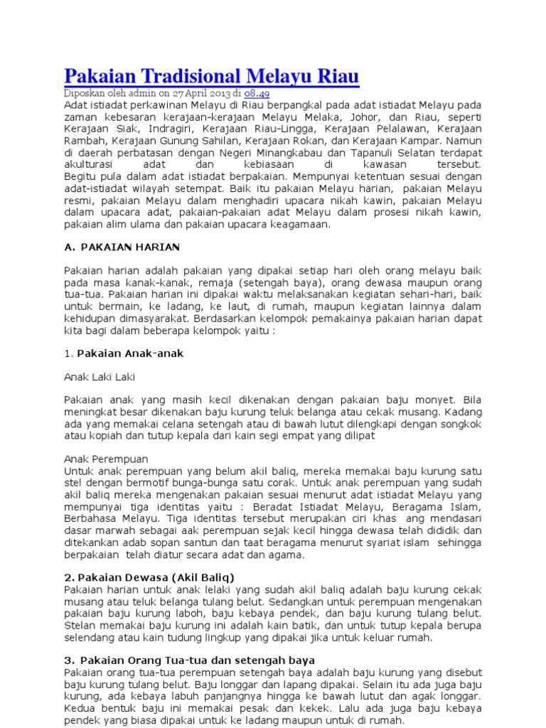 Soal Budaya Melayu Riau Materi Pakaian Dan Permainan
