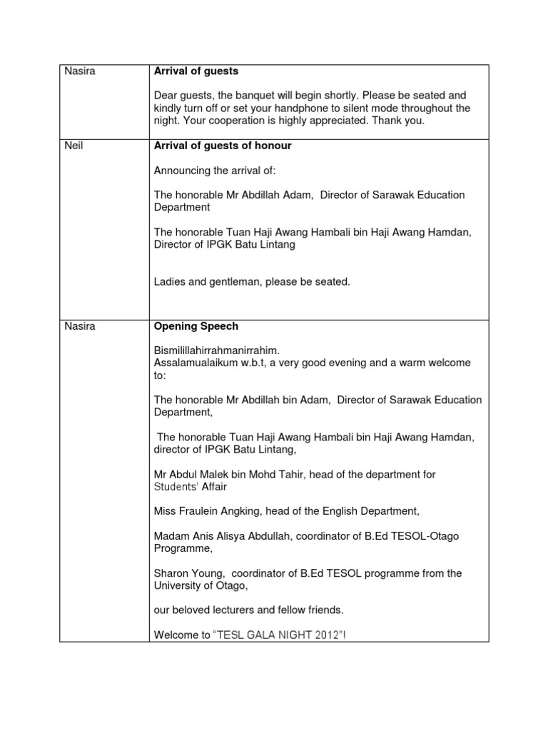 Emcee Script For Annual Dinner By Otago 2012