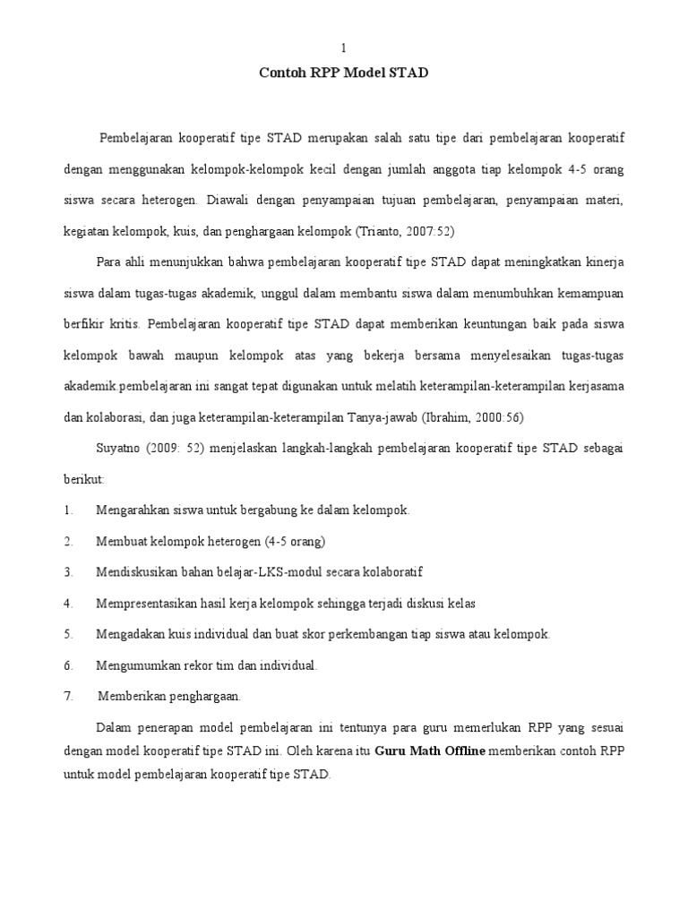 Contoh RPP Model STAD | PDF | Karier & Perkembangan