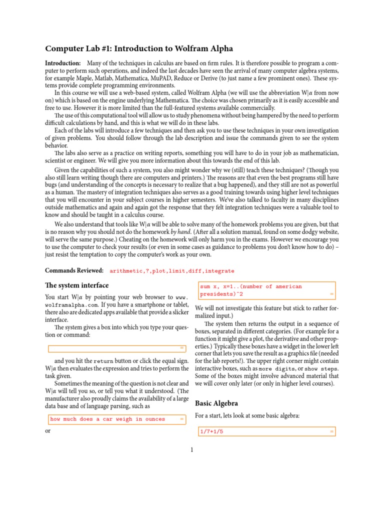 Intro to Wolfram Alpha for Calculus | PDF | Sine | Pi