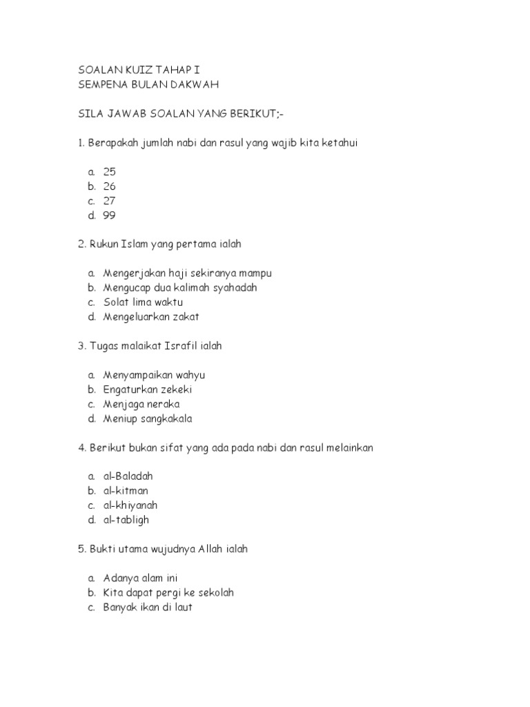 Soalan Kuiz Tahap I Ii Pdf