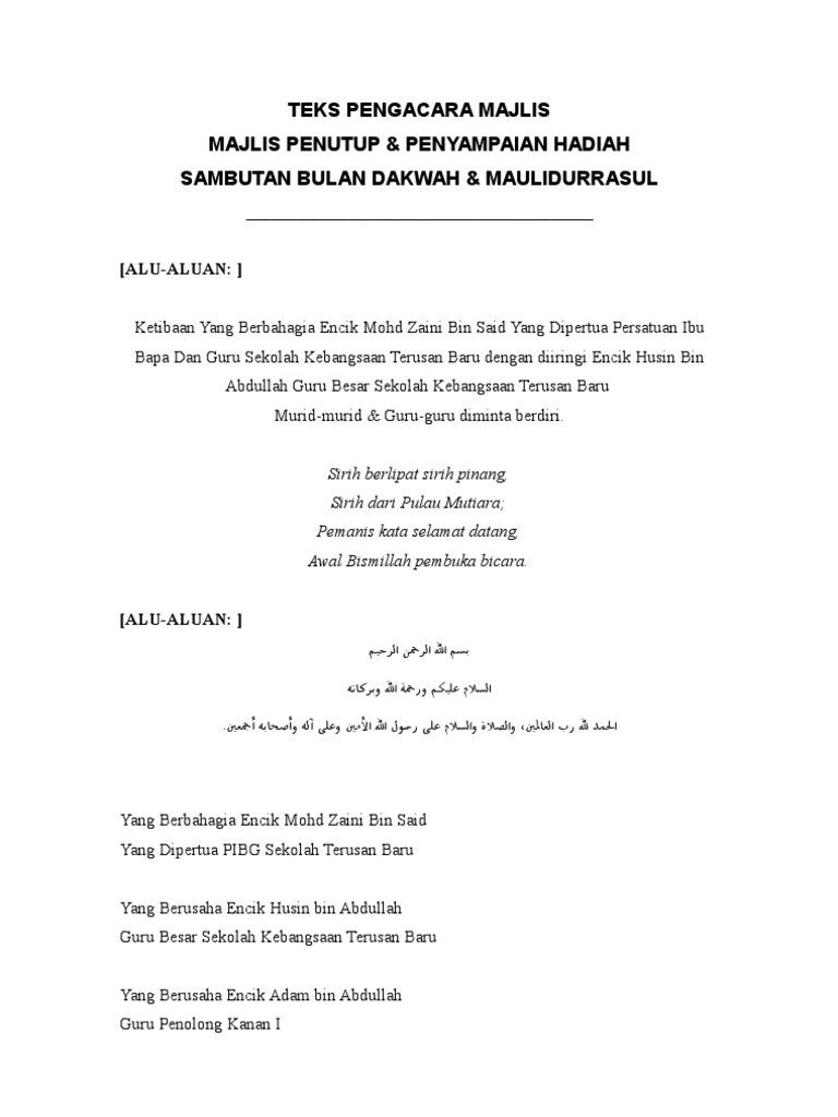 Teks Pengacara Majlis Penutupan