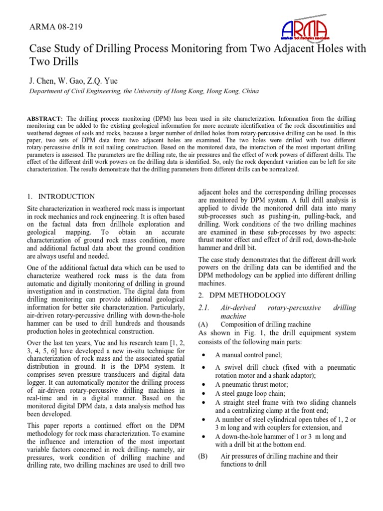 Drilling Process Monitoring of Adjacent Holes | PDF | Drilling ...