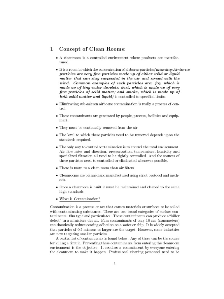 Concept of Clean Rooms PDF Particulates Chemistry
