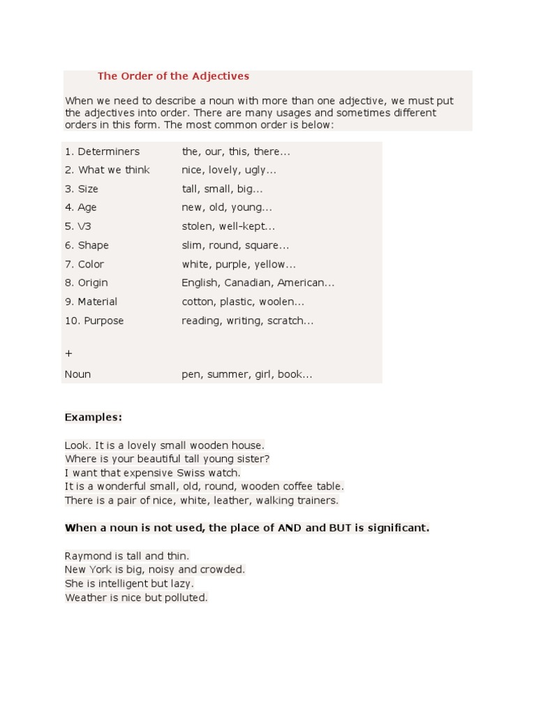 Order of Adjectives Explained | PDF | Adjective | Style (Fiction)