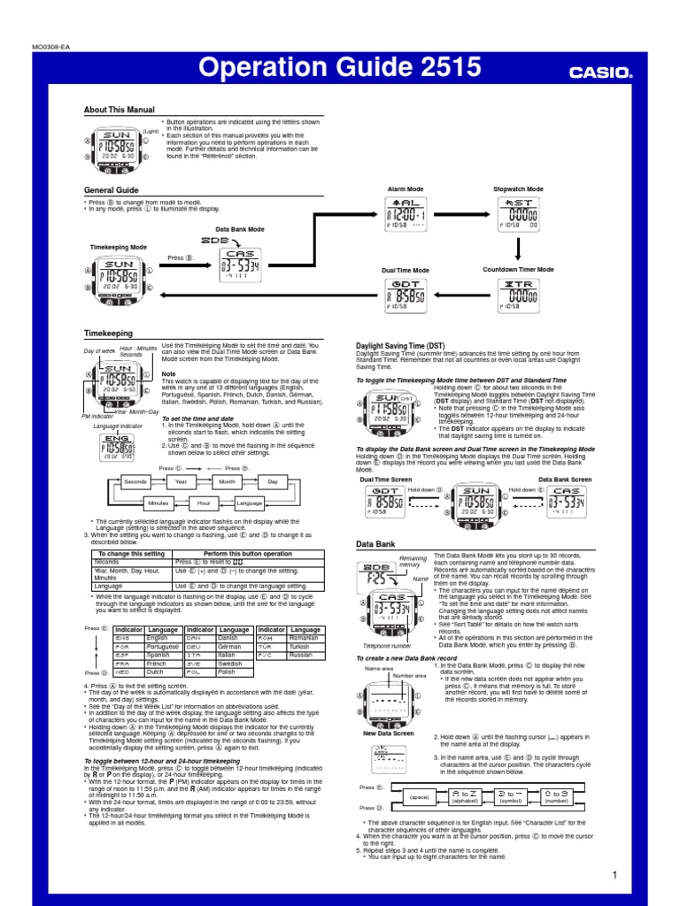 Watch Operation Guide: Time & Data Management | PDF | Daylight Saving ...