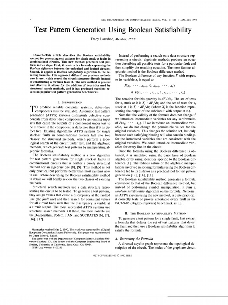 Test Pattern Generation Using Boolean Satisfiability | PDF