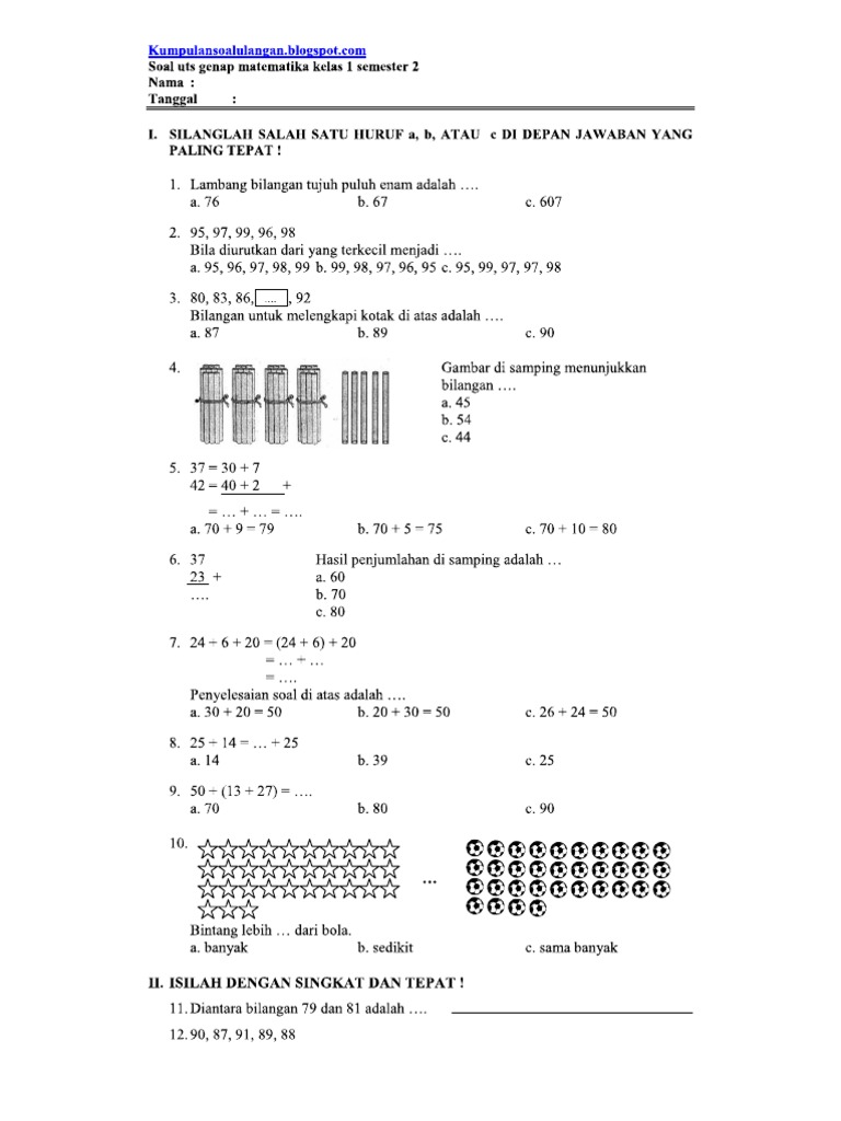 Matematika Kelas 1 Semester 2 Pdf