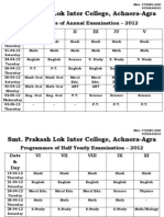Smt. Prakash Lok Inter College, Achnera-Agra: Programmes of Annual Examination - 2012