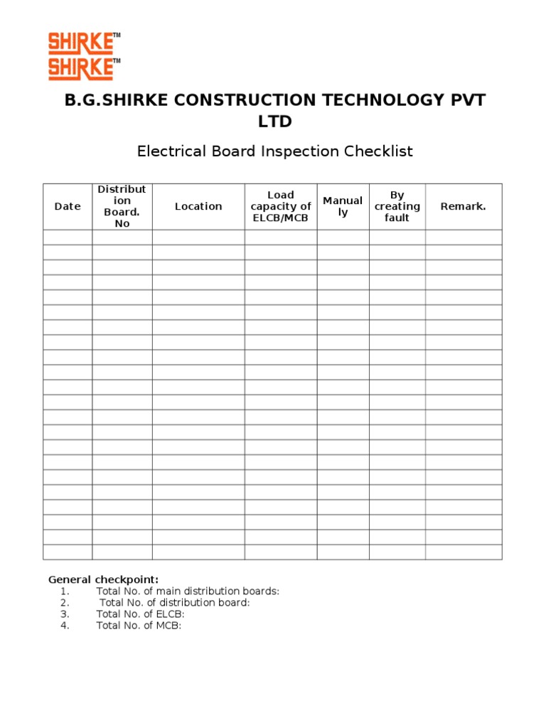 B.G.Shirke Construction Technology Pvt LTD Electrical Board Inspection