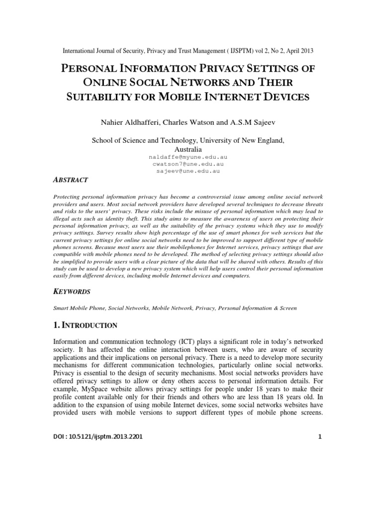 Personal Information Privacy Settings of Online Social Networks and ...