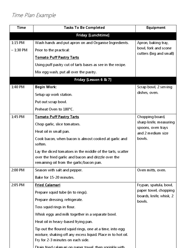 Time Plan Example PDF