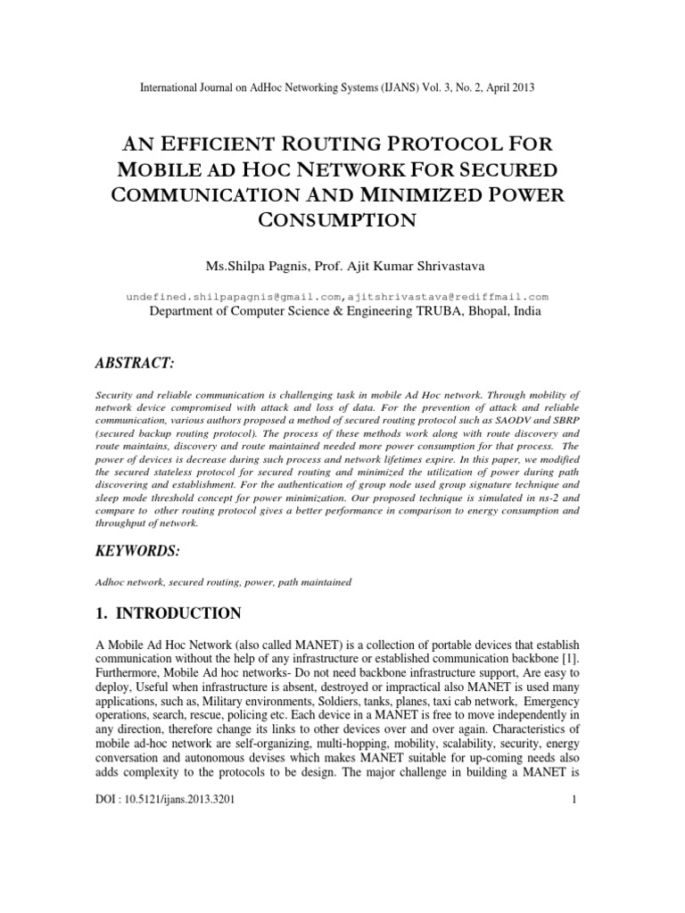 Efficient Secured Routing in MANETs | PDF | Wireless Ad Hoc Network ...