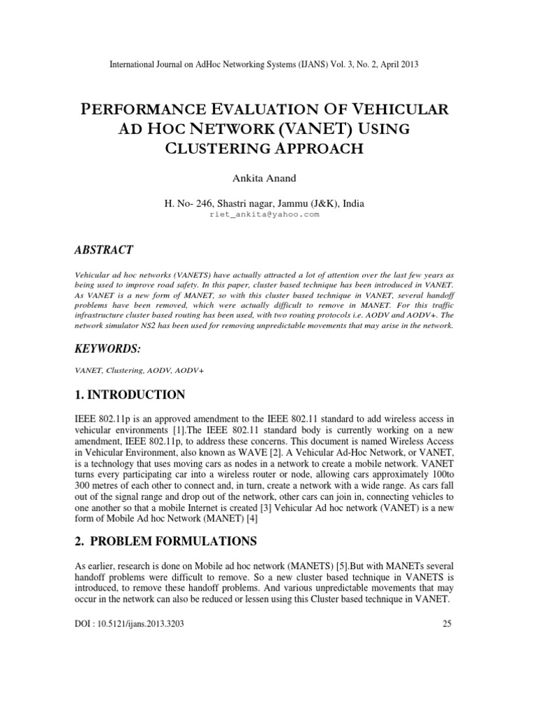 Evaluating VANET Performance with Clustering | PDF | Wireless Ad Hoc ...