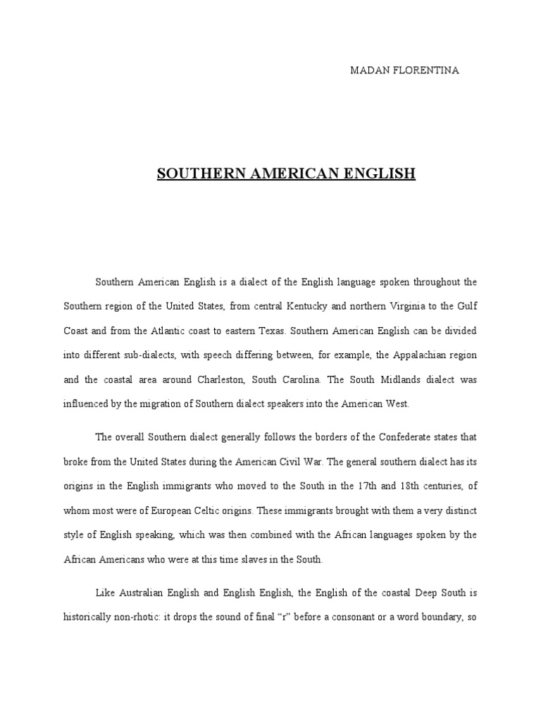 Southern American English Features | PDF | Dialectology | Linguistics