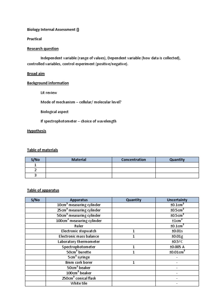 Biology IA Template and Guidelines | PDF | Scientific Control ...
