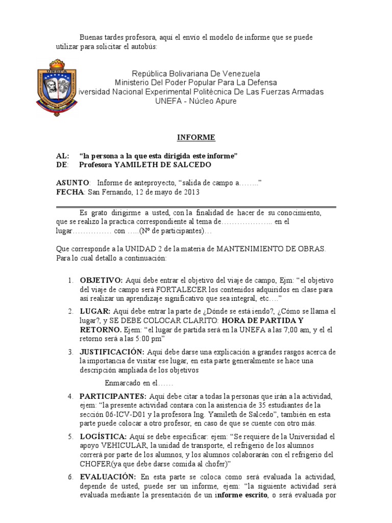 Modelo de Informe de Practica de Campo