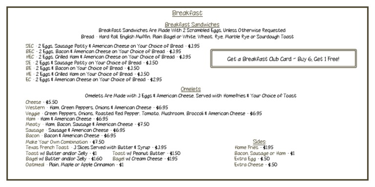 Breakfast Menu Highlights | PDF