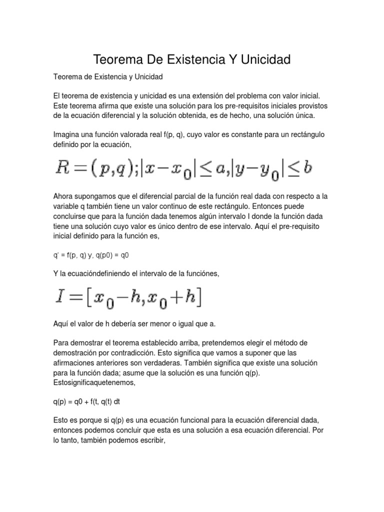 Teorema de Existencia Y Unicidad Física y matemáticas Matemáticas