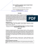 Indice h de Las Revistas Cientificas Espanolas Segun Google Scholar Metrics 2007 2011 2a Edicion