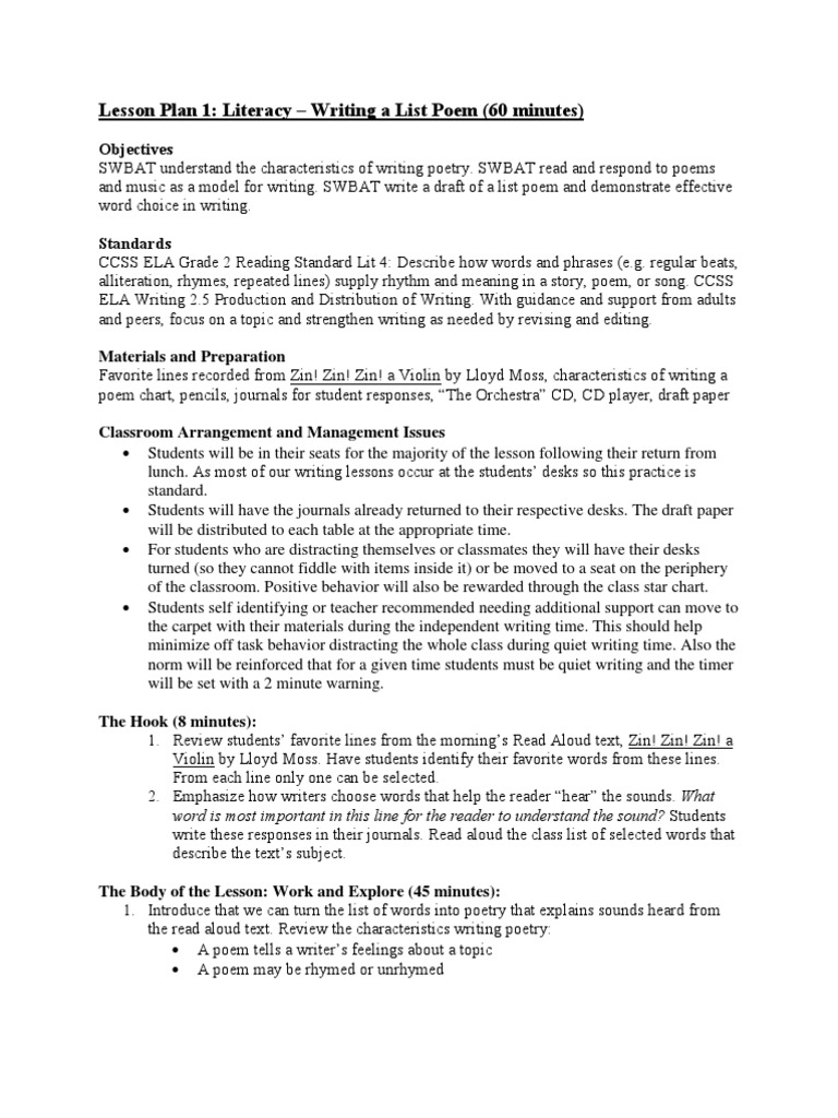 Sarah Buller Curriculum Draft - 3 Lessons | PDF | Poetry | Classroom