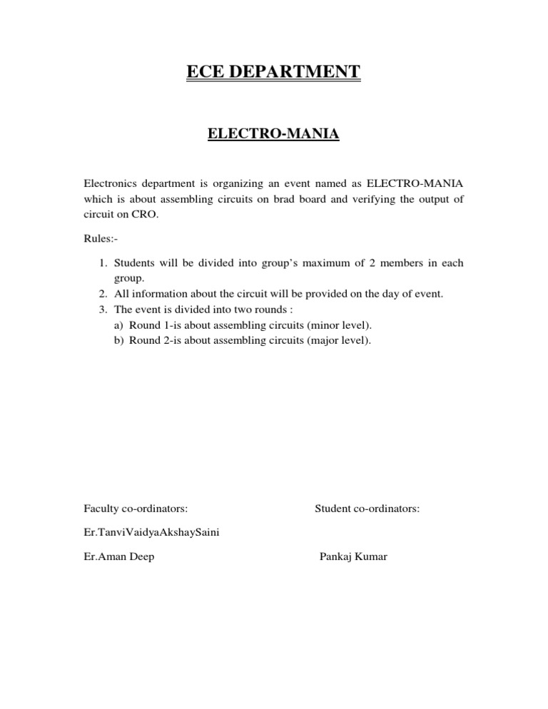 Electro-Mania Circuit Assembly Event | PDF | Science & Mathematics
